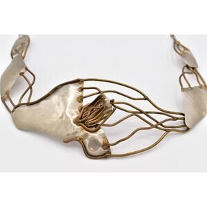 Joseph Boris Brutalist Mixed Metal Flower Chain Belt Hammered Brass Chunky